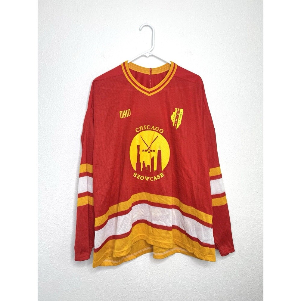 Vintage CCM Ohio Chicago Showcase #25 Hockey Jersey Mens 2XL Red Yellow USA